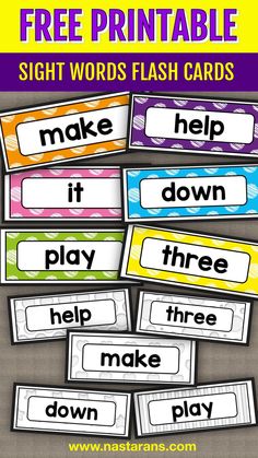 free printable sight words flash cards