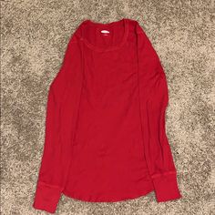 Red Long Sleeve Shirt. Never Worn. Red Tops For Layering In Fall, Red Tops For Fall Layering, Red Casual Top For Layering, Red Cotton Tops For Layering, University Red Long Sleeve Tops For Spring, Red Crew Neck Top For Loungewear, Red Crew Neck Shirt For Fall, University Red Long Sleeve Top, Red Stretch Crew Neck Shirt