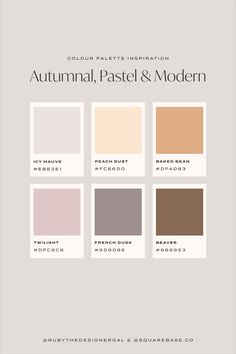 Autumnal, Pastel and Modern Colour Palette for Your Brand and Squarespace Website Muted Brand Color Palette, Bakery Moodboard Color Palettes, Spring Hex Color Palette, Meditation Color Palette, Bakery Colour Palette, Bakery Color Palette, Muted Pastel Color Palette, Modern Colour Palette, Ode To Autumn