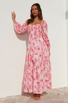 Like A Princess Maxi Dress Pink Puffed Long Sleeves, White Slip Dress, Flowy Design, Crop Top Tees, Pink Maxi Dress, White Maxi Dresses, Care Label, A Princess, How To Look Classy