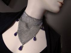 Elegant Black Chainmail Jewelry, Elegant Purple Metal Necklace, Elegant Chainmail Metal Choker, Elegant Metal Chainmail Choker, Elegant Chainmail Necklaces For Party, Elegant Chainmail Necklace For Party, Mesh Necklace, Bib Necklaces, Oct 31