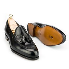 TASSEL LOAFERS IN BLACK CORDOVAN Mens Tassel Loafers, Cordovan Shoes, Mens Loafers Shoes, Crocodile Shoes, Dress Loafers, Embroidered Shoes, Exclusive Shoes, Mens Designer Shoes, Tassel Loafers