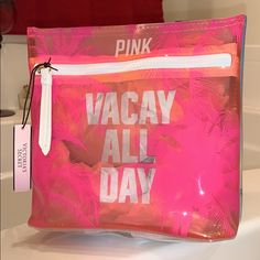 Vs Pink Vacay All Day Cosmetic Bag Great For Cosmetics, Travel, Beach, Pool, Etc. Water Resistant Front Zipper Closure Measures: 7½"L X 3"W X 7¾"H Make An Offerbundle And Save Pink Shopping Bag With Zipper Pouch, Pink Pouch Cosmetic Bag For Summer, Pink Rectangular Cosmetic Bag For Summer, Summer Pink Rectangular Cosmetic Bag, Trendy Pink Shoulder Bag For Weekend, Pink Tote Shoulder Bag For Weekend, Pink Beach Bag With Zipper Pouch, Pink Pouch Shoulder Bag For Vacation, Trendy Pink Weekend Bag