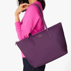 Nwt Kate Spade Kitt Large Tote Ripe Plum Price Is Strictly Firm Kate Spade Nylon Bags For Everyday Use, Kate Spade Nylon Bag With Zipper Closure, Casual Nylon Kate Spade Bag, Elegant Nylon Shoulder Bag For Shopping, Kate Spade Purple Bags, Purple Shoulder Bag For On-the-go, Purple Travel Bags, Everyday Nylon Shoulder Bag, Kate Spade Purple Shoulder Bag For Everyday Use