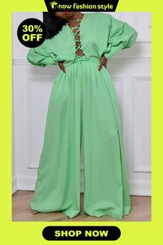 knowfashionstyle Light Green Casual Long Sleeve Belted Crop Blouse And Wide Leg Pants Vacation Two Pieces Trouser Sets Green Outfits For Women, Metallic Jeans, Jeans Overall, Formal Trousers, Two Piece Pants Set, Cardigan Sweater Dress, Green Outfit, Cozy Vibes, Yoga Shorts