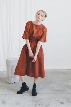 Terracotta Dress, Clothing Shoot, Kimono Linen, Summer Dress Linen, Summer Linen Pants, Linen Dress Summer, Dress Name, Amanda Dress, Long Linen Dress