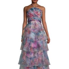 New With Tag. Imprinted. A Vibrant Impressionistic Floral Print Covers This Halterneck Gown Featuring Soft Tiers At The Skirt. Halterneck With Ties. Sleeveless. Zip Back Closure. Back Waist Tie. Draped. Tiered. Lined. Polyester. Dry Clean. Imported. Size & Fit About 60" From Shoulder To Hem Model Shown Is 5'10" (177cm) Wearing Us Size 4 Multicolor Organza Floor-length Dress, Elegant Multicolor Evening Dress For Formal Occasions, Elegant Multicolor Gown For Evening, Tiered Gown For Gala, Multicolor Floor-length Evening Gown, Multicolor Evening Gown With Fitted Bodice, Multicolor Gown With Fitted Bodice For Evening, Multicolor Floor-length Evening Dress For Gala, Elegant Floor-length Multicolor Evening Dress