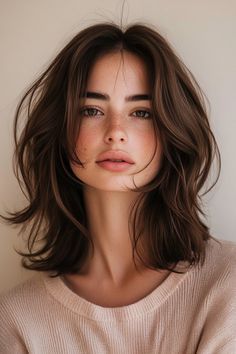 Choppy Layers With Face Framing Pieces, Face Framing Layers Medium Length Hair Straight, Medium Brown Hair Curtain Bangs, Medium Length Hair With Volume, Facial Framing Layers, Mid Length Wavy Hair With Curtain Bangs, Shoulder Length Face Framing, Transition Haircut, Medium Haircut Curtain Bangs