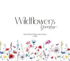 wildflowers border hand painted watercolor clipart