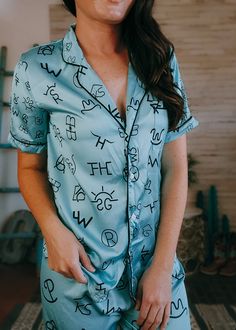 Turquoise Brands Silky Pajamas pajamas The Cinchy Cowgirl (YC) S Western Pjs, Western Cowgirl Style, Turquoise Branding, Random Outfits, Cowgirl Look, Silky Pajamas, Short Pajamas, Western Birthday, Shorts Pajama Set