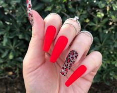 Bright Summer Acrylic Nails, Cheetah Print Nails, Red Leopard Print, Red Acrylic Nails, Leopard Print Nails, Nagel Tips, Leopard Nails, Print Nails, Her Nails