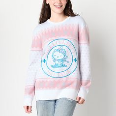 Embrace the charm of the winter season with this multi-color pullover sweatshirt for women and juniors featuring Hello Kitty skiing. Made from soft knit fabric, it has a regular-fit, a crew neck, and long sleeves. Wear it with jeans and boots. Character: Hello KittyClosure Type: Pullover HeadFit: Regular FitNeckline: Crew NeckSleeve Length: Long SleeveApparel Length: 28.5 InchesFiber Content: 50% Rayon, 30% Nylon, 20% PolyesterFabric Description: KnitCare: Dry Flat, Machine WashCountry of Origin Ski Club, Snow Angel, Snow Angels, Large Sweaters, Small Sweater, Pullover Sweater Women, Pink Sweater, Pullover Sweater, Pullover Sweaters