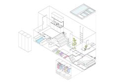 an architectural drawing of a living room and bedroom