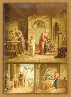 three paintings depicting the birth of jesus