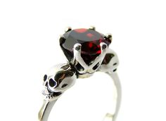 Bloody Valentines Day Gift Skull Ring Sterling by KipkalinkaJewels Goth Engagement Rings, Edgy Bride, Goth Rings, Gothic Wedding Rings, Skull Wedding Ring, Wedding Wednesday, Gothic Engagement Ring, Skull Engagement Ring, Red Gemstone Ring