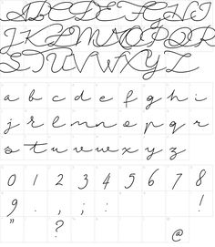 a handwritten font and numbers with cursive writing on the upper half of it