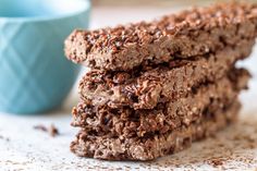 three chocolate cookies stacked on top of each other