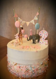 Jungle meisjes taart Party Animal First Birthday, Zoo Cake Topper, Carnival Themed Cakes, Animal First Birthday, Jungle Birthday Cakes, Elephant Cake Toppers