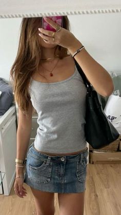 #cleangirloutfit #outfit #clothes #fashion #style #iphone #goldjewellery #basicfit #denimskirt #selfcare #cleangirl #productive #grateful #aesthetic #lifestyle #clean #vanillagirl #vanilla #coquette #richgirl #girl #coquette #selflove #cozy #cute #pretty #love Clean Coquette Outfit, Coquette Clean Girl, Fitted Summer Camisole In Coquette Style, Coquette Low Rise Jeans, Brandy Melville Skylar Heart Tank, Casual Summer Outfits, Cute Casual Outfits, Fashion Models, Spring Outfits