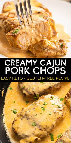 creamy cajun pork chops are an easy keto and gluten - free recipe