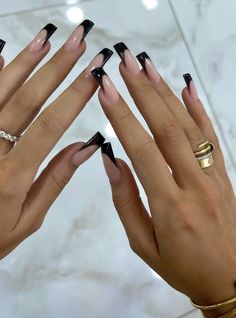 Black French Nails, Ombre Acrylic Nails, Nails Set, Classy Acrylic Nails, Black French, Square Acrylic Nails, Dream Nails, Fire Nails, Pretty Acrylic Nails