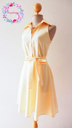 2019 Shirt Dress Pale Yellow Dress Vintage Sundresd Summer Partu Dress Mod Clothing Sport Girl Dress Pale Yellow Dress Casual, Classic Sleeveless Midi Dress For Summer, Chic Sleeveless Vintage Dress For Spring, Elegant Sleeveless Vintage Dress For Spring, Classic Sleeveless Shirt Dress For Daywear, Solid Knee-length Dress For Daywear, Knee-length Dress For Daywear, Retro Sleeveless Dress For Casual Wear, Formal Fitted Sleeveless Shirt Dress