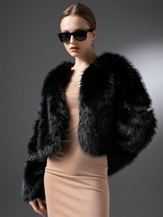 Women's Black Faux Fur Luxury Jacket For Party, Gathering Black Casual  Long Sleeve Faux Fur Plain  Non-Stretch  Women Clothing, size features are:Bust: ,Length: ,Sleeve Length: Winter Coat Elegant, Womens Corset Tops, Luxury Jacket, Black Faux Fur Coat, Fox Fur Jacket, Sports Pants Women, Shapewear Tops, Black Winter Coat, Fur Coats Women