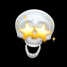 a skull with three stars on it's face and mouth, in front of a black background