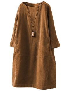 PRICES MAY VARY. Women round neck long sleeve loose swing casual long dress with pockets Oversized baggy fall overall dresses for women corduroy cotton tunic dreses Women's a line midi long boho dress great for casual daily wear, holiday, party, office, work, loungewear, christmas, xmas, halloween Plus size winter vintage dresses for women great to wear with leggings, jeans, long coats, jackets, trenchcoat, casual and fashion Size information: please read the size details on Product Description Vintage Short Dress, Double Layer Dress, Cord Dress, Woolen Dresses, Orange Fits, Loose Fitting Dresses, Solid Color Dress, Corduroy Dress, Vestido Casual