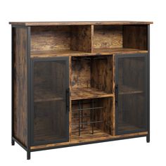 Wine Bar Cabinet, Industrial Liquor Storage Cabinet with Wine Rack and Glass Hanger, Wood Sideboard Buffet Cabinet for Kitchen Dining Living Room, Rustic Brown Liquor Storage Cabinet, Industrial Coffee Bar, Liquor Storage, Kitchen Dining Living Room, Wood Buffet, Home Coffee Bar, Rustic Dining Room