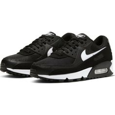 Nike Air Max 90 Black, Black Sneakers Women, Air Max 90 Black, Air Max 90 Women, Retro Running Shoes, White Shoes Sneakers, Black And White Shoes, Nursing Shoes