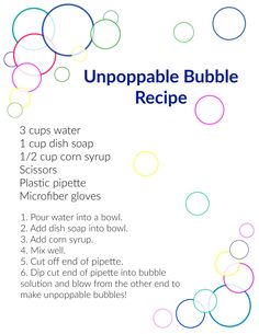 the bubble recipe is shown with instructions for how to use it