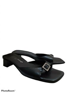 Charles David Dazzle Women's 7 Leather Slip on Open toe Block Heel Square Toe Rhinestones Casual Party Sandals Black.  Heel height is 1.5". Condition is Pre-owned. Shipped with USPS First Class. Thanks for looking. Black Heel, Charles David, Casual Heels, Sandals Black, Casual Party, Leather Slip Ons, Black Sandals, Block Heels, Open Toe