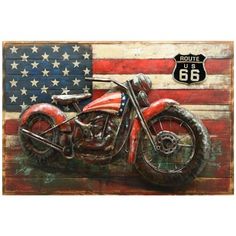 a painting of a motorcycle with an american flag on the back and number 66 painted on it