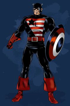 an image of a captain america character in the style of comic book characters, with red and black stripes on his chest