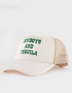 Shady Acres Cowboys And Tequila Trucker Hat. Embroidery On Foam Front. Mesh Sides And Back. Adjustable Snap Closure. 100% Polyester. Imported. Coastal Cowgirl Trucker Hat, Margarita Trucker Hat, Morgan Wallen Trucker Hat, Drinking Trucker Hats, Summer Trucker Hats For Women, Trucker Hat Embroidery, Tequila Trucker Hat, Cowgirl Trucker Hat, Cowboy Trucker Hat