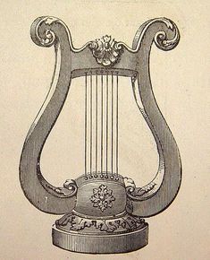 an old drawing of a harp