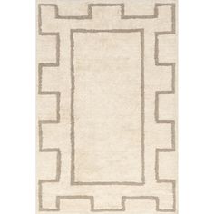 a white rug with an intricate design on the front and back side, in neutral tones