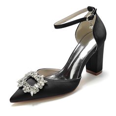 Shop Black Rhinestone Pointed Toe Chunky Heel Ankle Strap Pumps Satin Wedding Shoes color Black for Big Day, Party, Wedding with worldwide Free shipping & Free return. Elegant Banquet Heels With Block Heel, Elegant Block Heel Heels For Banquet, Closed Toe Heels With Rhinestones For Banquet, Embellished Ankle Strap Heels For Banquet, Embellished Ankle Strap Wedding Shoes For Banquet, Embellished Wedding Shoes With Ankle Strap For Banquet, Crystal Embellished Ankle Strap Heels For Banquet, Evening Wedding Shoes With Rhinestones And Ankle Strap, Block Heel Wedding Shoes With Rhinestones For Evening