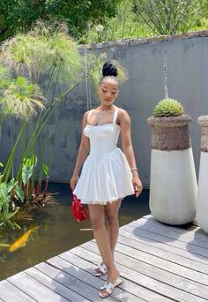 Baddie Outfits Birthday Dresses, White Dress Red Accessories, Summer Dress Inspo 2024, Cottage Core Dress Outfit, Brunch Dresses Black Women, Birthday Outfit White Dress, White Dress Birthday Outfit Black Woman, Red And White Summer Outfit, White Brunch Outfit Black Women