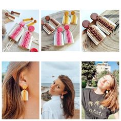 four pictures showing different types of earrings and the same type of earring in each photo