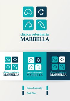 the logo for marbellaa is shown in three different colors and font, including blue,