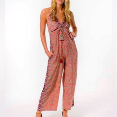 New With Tags Is This Silky Feeling Jumpsuit By Cienna. Size Large Refer To Pictures For More Details All Questions Welcomed Bohemian Red Jumpsuits And Rompers For Beach, Floral Velvet Dress, 90s Sportswear, Tropical Maxi Dress, White Floral Print Dress, Embroidered Lace Dress, Crochet Tunic, Bubble Skirt, Loft Dress