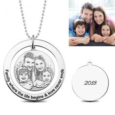 Personalized Engraved Circle Photo Necklace Sterling Silver Circle Photo, Engraving Fonts, Engraved Pendant, Small Circle, Gift Diy, Photo Necklace, Photo Charms, Moment In Time, Photo Pendant