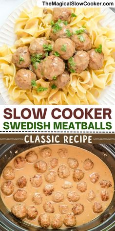 Make easy Slow Cooker Swedish Meatballs for dinner tonight! This is a classic recipe with plenty of thick and creamy gravy and cinch to throw together with the help of frozen meatballs. - The Magical Slow Cooker Crockpot Meatballs Swedish, Salsbury Frozen Meatballs Crockpot, Sweetish Meatballs Recipe Easy Crockpot, Frozen Crockpot Meatballs, Swedish Meatballs Crockpot Frozen, Easy Frozen Meatball Recipes Crockpot, Crockpot Meatball Recipes Frozen, Frozen Italian Meatball Recipes