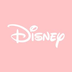 the word disney written in white on a pink background