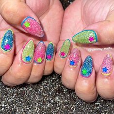 All credit to original owner. Lisa Frank Inspired Nails, Loud Nails, Lisa Frank Nails, Lexi Nails, Funky Nail Art, Space Nails, Nail Art Inspo, Really Cute Nails