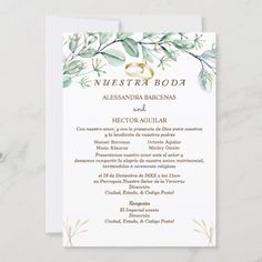 an elegant wedding program with greenery