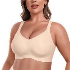 PRICES MAY VARY. 【Quality Assurance】Our products all come with JoliComfy , if not, you can return it. Highly Elastic And Breathable Fabric : A combination of 55% nylon and 45% spandex, with a delicate touch, breathable and skin friendly. 【Supportive Wireless Bras】Our bra with built-in Jelly Strip contains smooth materials and has excellent flexibility, supporting your chest from 360°.It has good push up effect and support effects, also can better shape the chest shape; 【Top V, bottom V, and U-back design】The bottom V reduces abdominal pressure and increases comfort, while the top V showcases feminine lines and meets various daily outfits. The U-back design keeps you dry all day long. The design of the full coverage provides better wrapping 【Seamless Bras for Women No underwire】The no under Bra Extender, Wireless Bras, Pink Skin, Full Cup Bra, Soft Bra, Full Coverage Bra, Everyday Bra, Seamless Bra, Wireless Bra