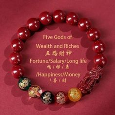 Five Gods of Wealth and Riches Cinnabar Fortune Bracelet Lucky Charm Bracelet Chinese Zodiac Transfer Beads Couple Chinese Lucky Charm Bracelet, Amulet Bracelet With Round Beads For Gift, Amulet Style Bracelet With Round Beads As Gift, Spiritual Good Luck Beaded Bracelets, Spiritual Bracelets For Festivals And Celebrations, Spiritual Bracelet With 108 Beads For Good Luck, Spiritual 108 Beads Good Luck Bracelet, Spiritual Bracelets For Events, Traditional Hand-strung Beaded Bracelets For Good Luck